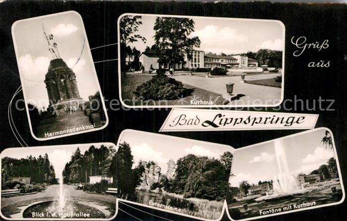 Bad Lippspringe Kurhaus Hermannsdenkmal Hauptallee Fontaene im Kurpark