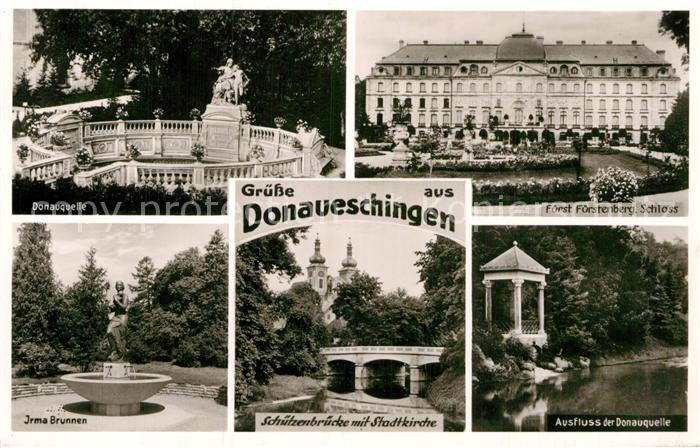 Donaueschingen Donauquelle Irmabrunnen Schuetzenbruecke Schloss Fuerstenberg