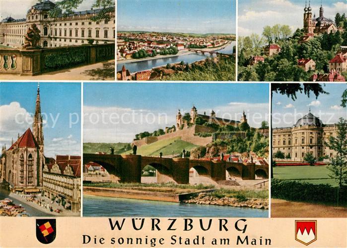 Wuerzburg Mainpartie Marienburg Residenz Mainbruecke Kirche