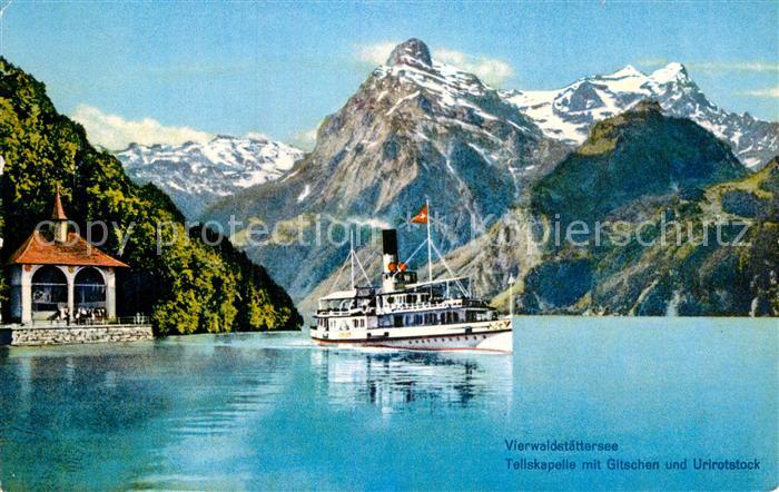 Dampfer Seitenrad Vierwaldstättersee Tellskapelle Gitsche