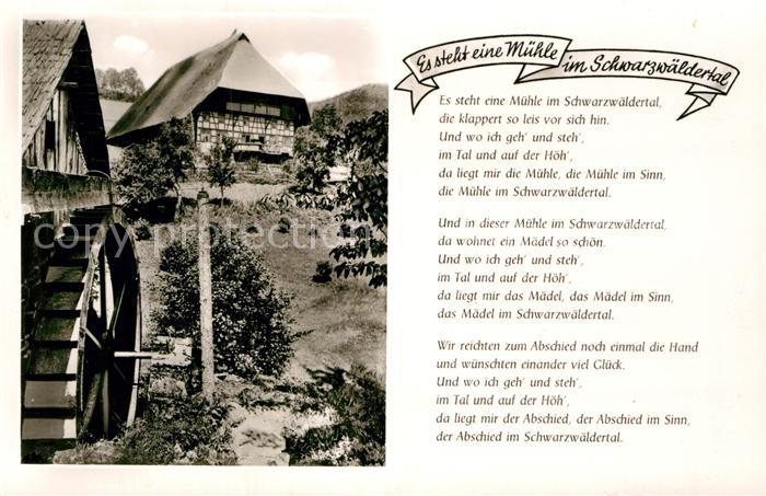 Liederkarte Es steht eine Muehle im Schwarzwaeldertal