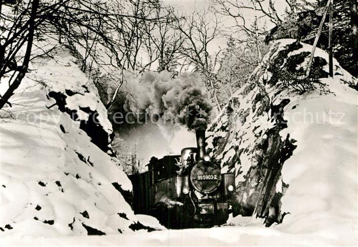 Lokomotive 9959003-2 Harzbahn Winter Felsschlucht Drahtzug
