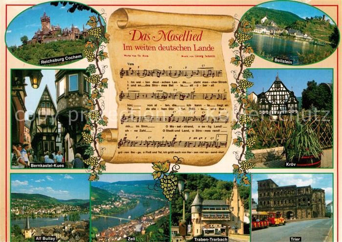 Liederkarte Mosellied Beilstein Kroev Trier Traben-Trarbach Reichsburg Cochem