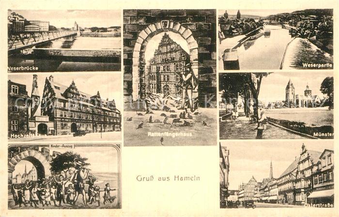 Hameln Weser Weserbruecke Hochzeitshaus Kinder Auszug Rattenfaengerhaus Weserpar
