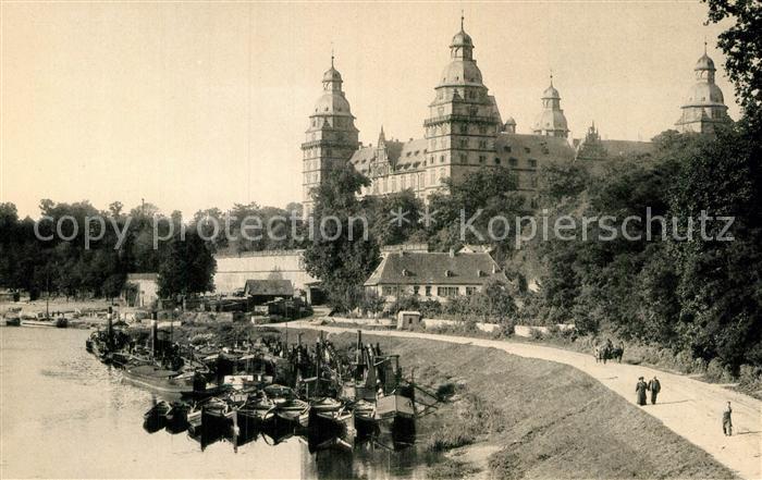 Aschaffenburg Main Schloss Johannisburg und Winterhafen mit Kutscherhof um 1907