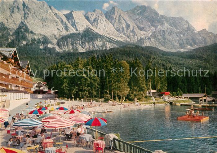 Grainau Eibseehotel und Pavillon mit Riffelwand und Zugspitze