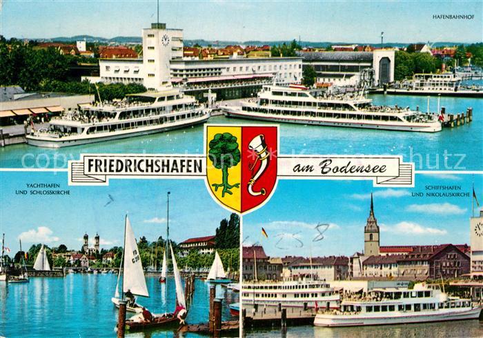 Friedrichshafen Bodensee Hafenbahnhof Yachthafen und Schlosskirche Faehrhafen Ni