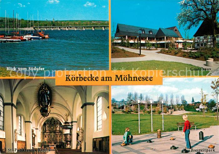 Koerbecke Moehnesee Blick vom Suedufer Gaestehaus St Pankratius Kirche Freizeitp