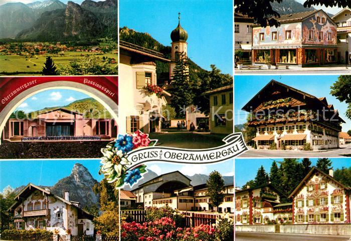 Oberammergau Panorama Passionsspielbuehne Kirche Bemalte Haeuser