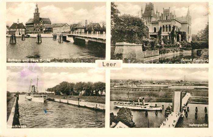 Leer Ostfriesland Rathaus Neue Bruecke Schloss Evenburg Seeschleuse Hafenpartie