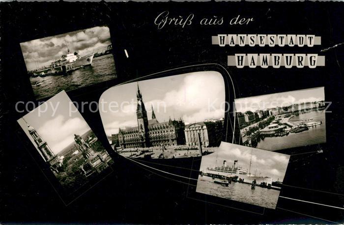 Hamburg Faehrschiff Michel Rathaus Hafen Ozeandampfer