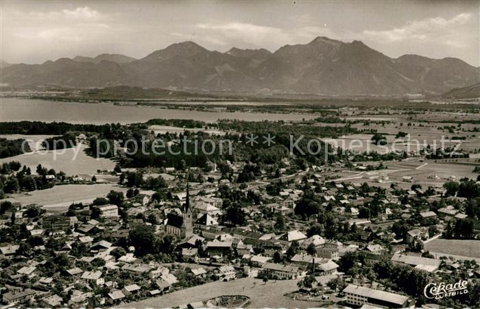 Prien Chiemsee Fliegeraufnahme mit Hochgern und Hochfelln