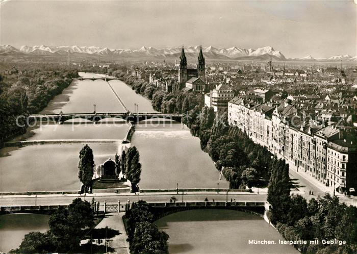 Muenchen Isarpartie mit Alpenpanorama