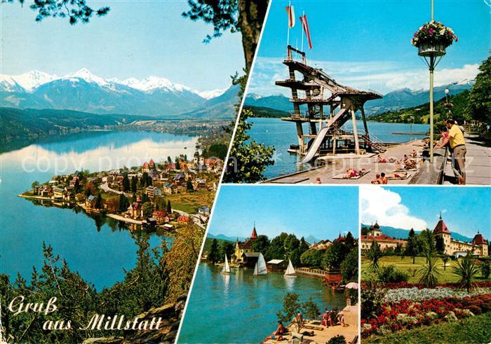 Millstatt Millstaettersee Thermozon Hallenbad Sprungturm Stift und Kirche