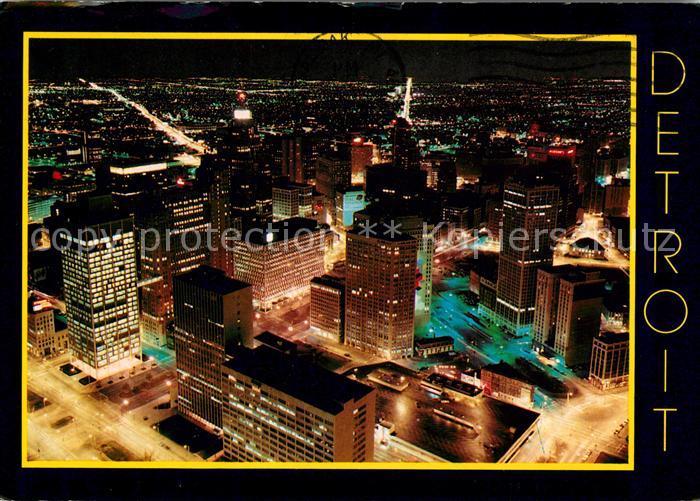 Detroit Michigan Panoramic view of downtown at night