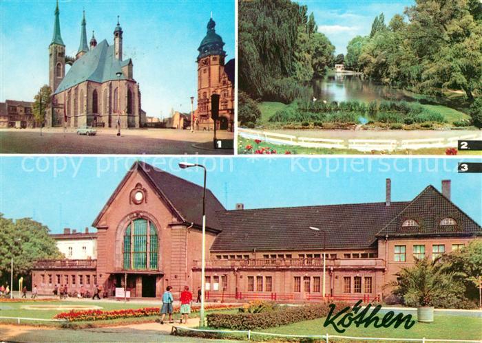Koethen Anhalt Marktplatz St Jakobskirche Rathaus Hubertusteich Bahnhof