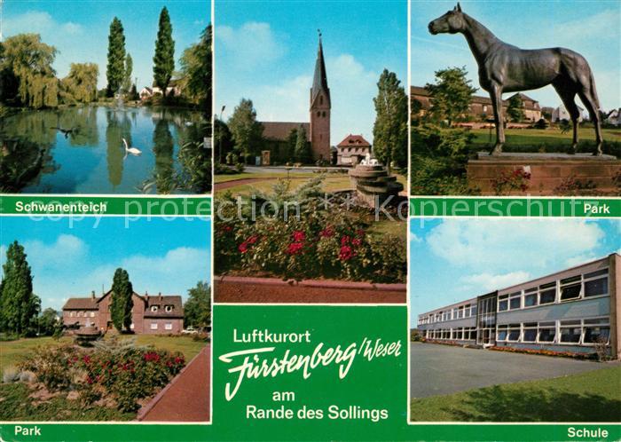 Fuerstenberg Weser Schwanenteich Kirche Park Schule