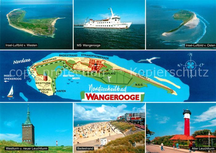 Wangerooge Nordseebad Fliegeraufnahme MS Wangerooge Inselkarte Westturm und neue