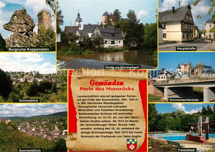 Gemuenden Hunsrueck Burgruine Koppenstein Hauptstrasse Simmerbachbruecke Freibad
