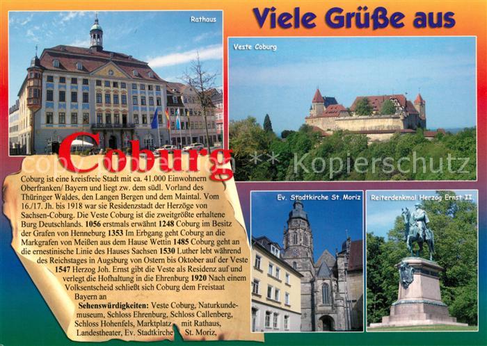 Coburg Rathaus Veste Reiterdenkmal Herzog Ernst II. Kirche St. Moriz