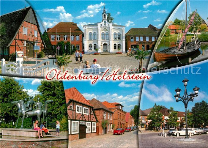 Oldenburg Holstein Reiterdenkmal Brunnen Fischerboot Rathaus