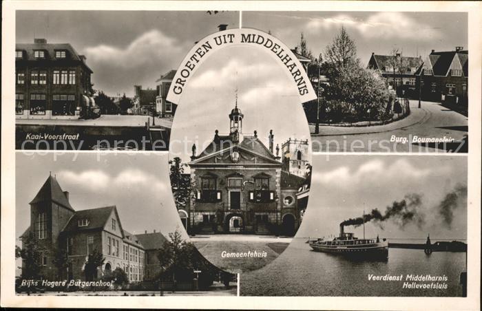 Middelharnis Kaai Voorstraat Burg. Boumanplein Veerdienst School Gemeentehuis