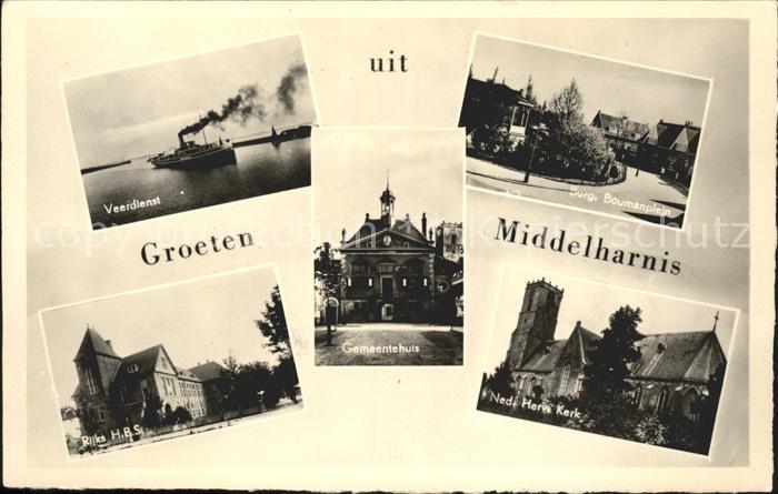 Middelharnis Veerdienst Burg. Boumanplein Rijks HBS Gemeentehuis Kerk