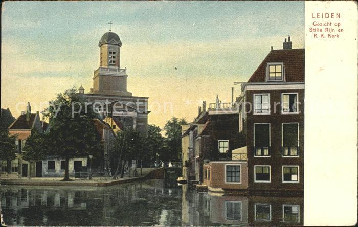 Leiden Gezicht op Stille Rijn en RK Kerk