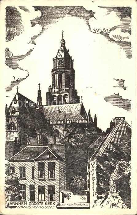 Arnhem Groote Kerk Zeichnung Kuenstlerkarte