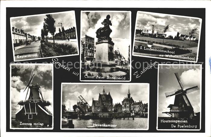 Zaandam Keplerstraat Czaar Peter Standbeeld School Molen Havenkantoor