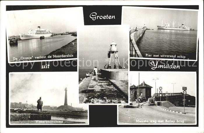 Ijmuiden Kop van de Pier Vissersmonument Brug MS Oranje Passagierschiff