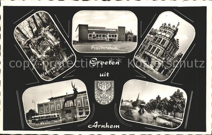 Arnhem Waterval Sonsbeek Provinciehuis Stadhuis Singel Willemsplein met Hert Wap