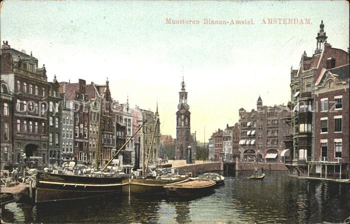 Amsterdam Niederlande Munttoren Binnen Amstel Schiff