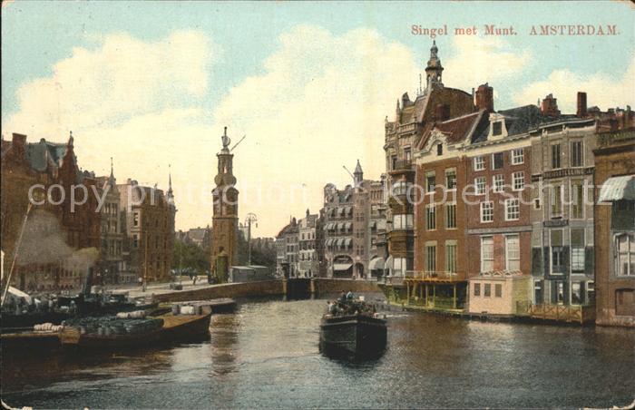 Amsterdam Niederlande Singel met Munt Schiff