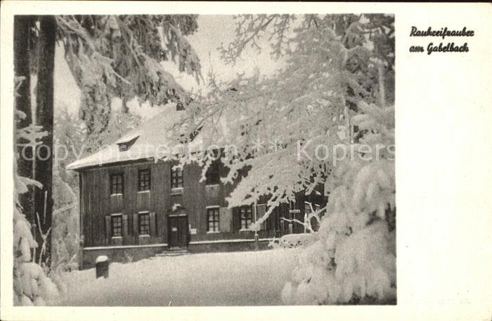 Gabelbach Thueringen Haus im Rauhreif