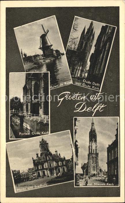 Delft Oude Delft Portaal Oude Kerk Molen Stadhuis