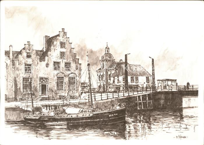 Harlingen Friesland Harns Suderhaven en Havenplein Schiffe Kuenstlerkarte