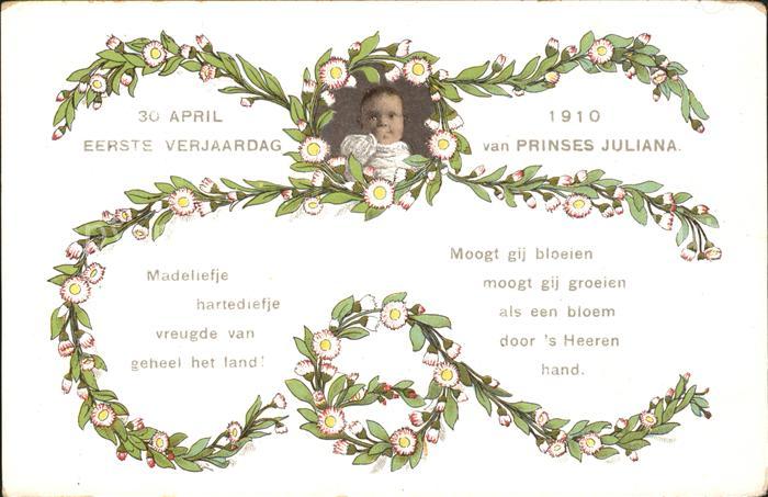 Adel Niederlande 1. Geburtstag Prinzessin Juliana Gedicht