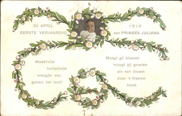 Adel Niederlande 1. Geburtstag Prinzessin Juliana Gedicht Gaensebluemchen