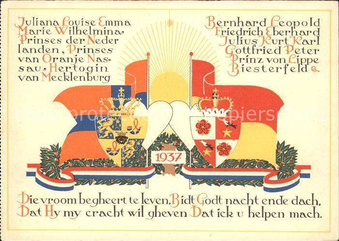 Adel Niederlande Hochzeit Prinzessin Juliana Prinz Bernhard Wappen Fahnen