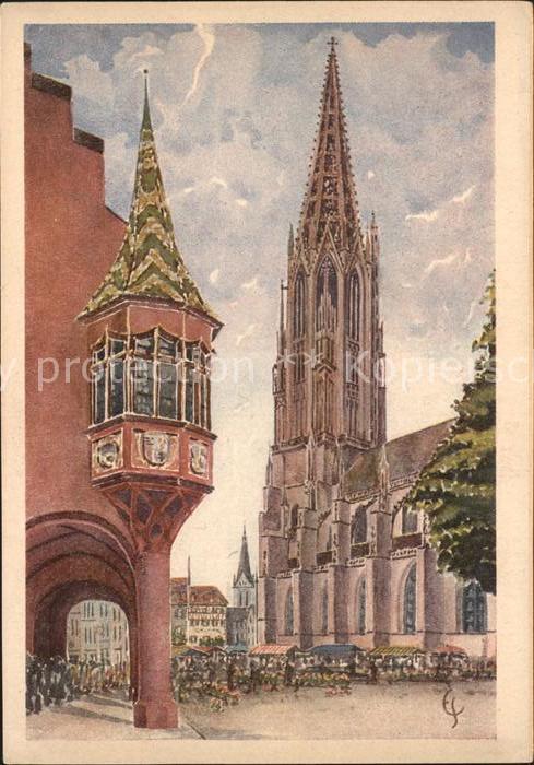 Freiburg Breisgau Muenster mit Kaufhauserker