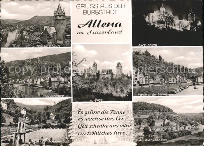 Altena Lenne Burg Altena Teilansichten Lennepartie Schwimmbad Krankenhaus