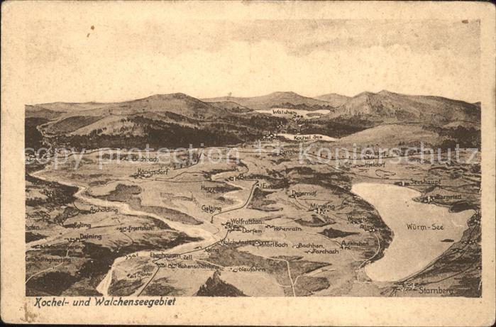 Kochel See mit Walchensee Panoramakarte