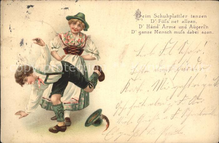 Tanz Taenzer Schuhplattler Dirndl Gedicht Litho