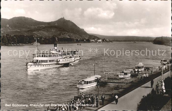 Dampfer Binnenschifffahrt Bad Godesberg Rheinufer Drachenfels Wolkenburg