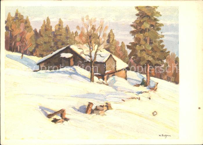 Kuenstlerkarte Walter Bugnon Bauernhaus im Jura Spendenkarte Pro Infirmis