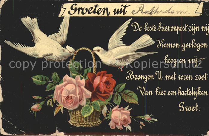 Tauben Rosen Gedicht Litho