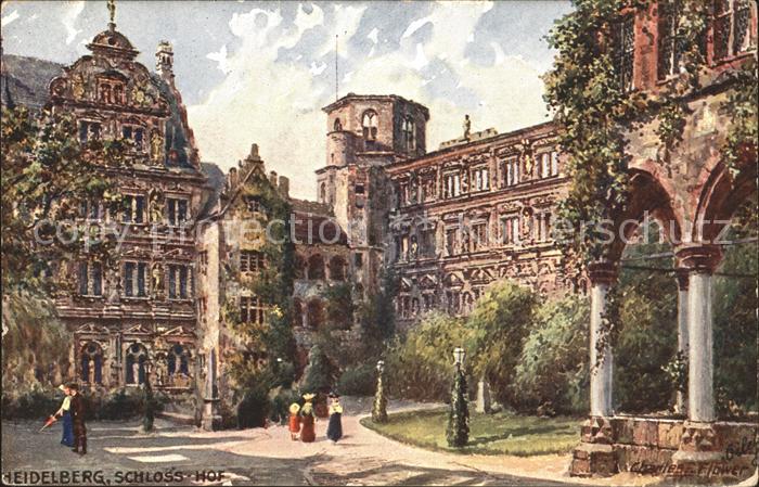 Verlag Tucks Oilette Nr. 610 B Heidelberg Schlosshof Charles E. Flower