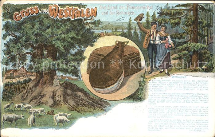 Lebensmittel Schinken Pumpernickel Westfalen Schafe Hirte Litho