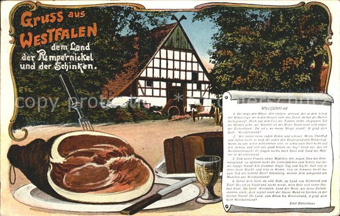 Liederkarte Westfalen Emil Rittershaus Pumpernickel Schinken Bauernhaus